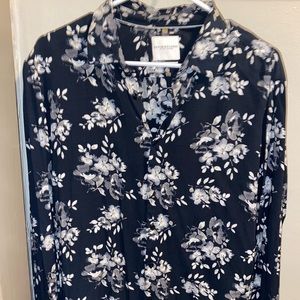 Mens Long-Sleeve Button-Up Dress Shirt Blue/white Denim & Flower by Ricky Singh